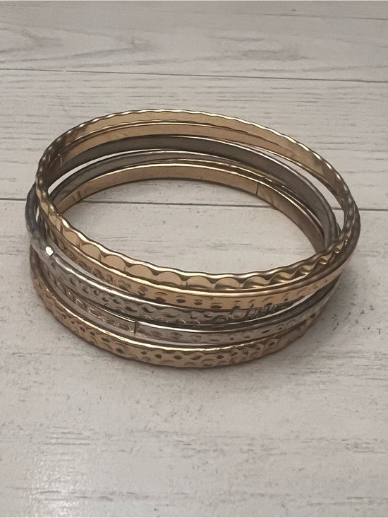 Jewelry - Stacked Hammered Metal Bangle Bracelets - Two-Tone Gold & Silver